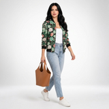 Carlena | Lekka Kurtka Bomber w Kwiatowy Wzór