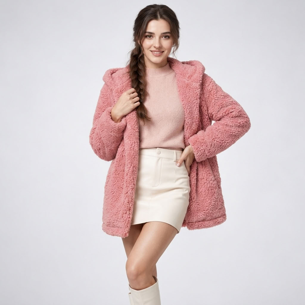 Carlena | Miękka Kurtka Teddy z Kapturem o Luźnym Kroju