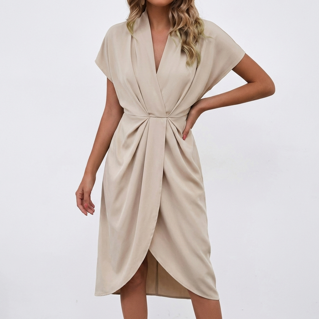 Carlena | Elegancka Sukienka Kopertowa Midi z Marszczeniem