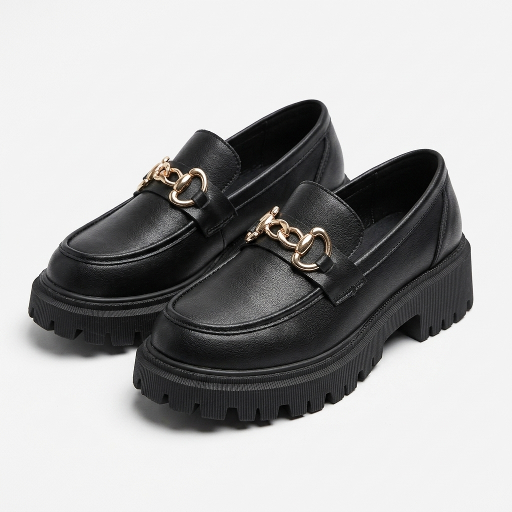 Carlena | Damskie Loafersy Chunky z Ozdobnym Łańcuszkiem i Grubą Podeszwą