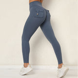 Dopasowane legginsy push up damskie wysoki stan z kieszenią