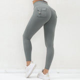 Dopasowane legginsy push up damskie wysoki stan z kieszenią