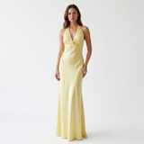 Carlena | Elegancka Damska Sukienka Maxi Halter z Drapowaniem
