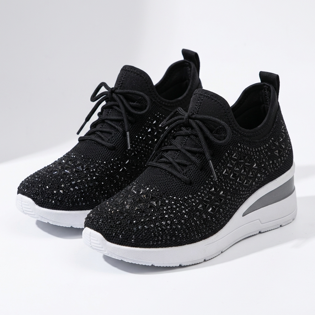 Carlena | Damskie Sneakersy Ortopedyczne BONNIE z Cyrkoniami i Oddychającą Cholewką