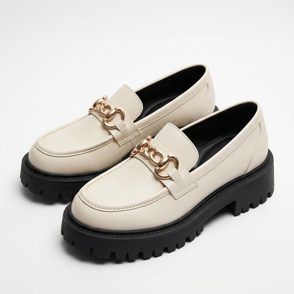 Carlena | Damskie Loafersy Chunky z Ozdobnym Łańcuszkiem i Grubą Podeszwą