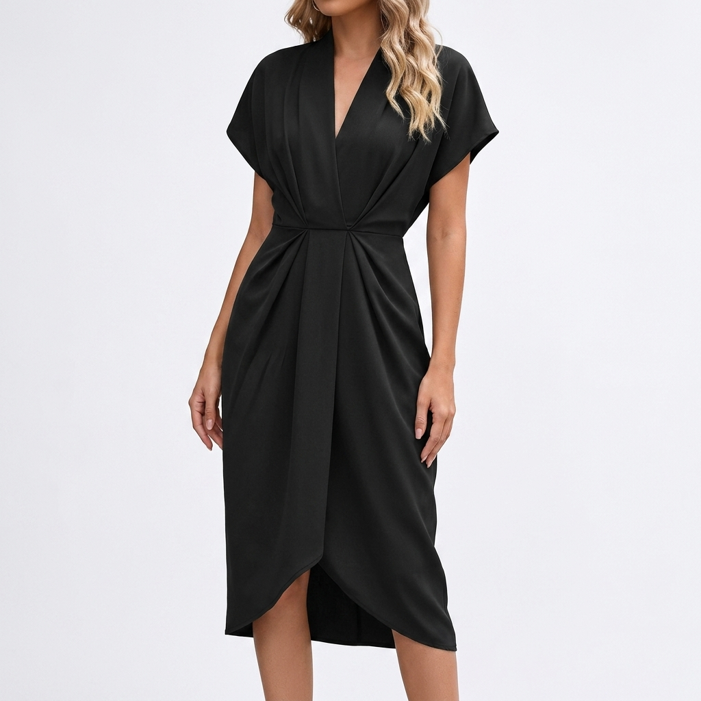 Carlena | Elegancka Sukienka Kopertowa Midi z Marszczeniem
