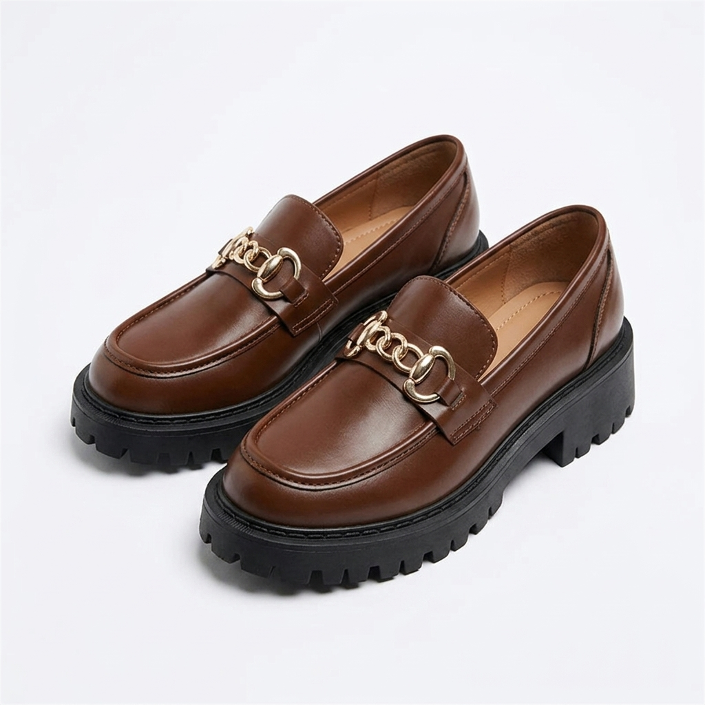 Carlena | Damskie Loafersy Chunky z Ozdobnym Łańcuszkiem i Grubą Podeszwą