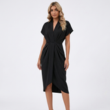 Carlena | Elegancka Sukienka Kopertowa Midi z Marszczeniem