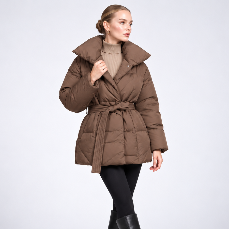 Carlena | Krótka Kurtka Puffer z Paskiem i Stójką