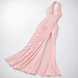 Carlena | Drapowana Sukienka Maxi Halter z Wysokim Rozcięciem