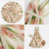 Carlena | Elegancka Sukienka Maxi w Kwiaty z Dekoltem Halter