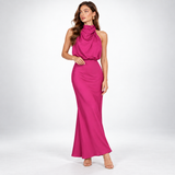 Carlena | Elegancka sukienka damska midi z satynowym wykończeniem lekka i stylowa