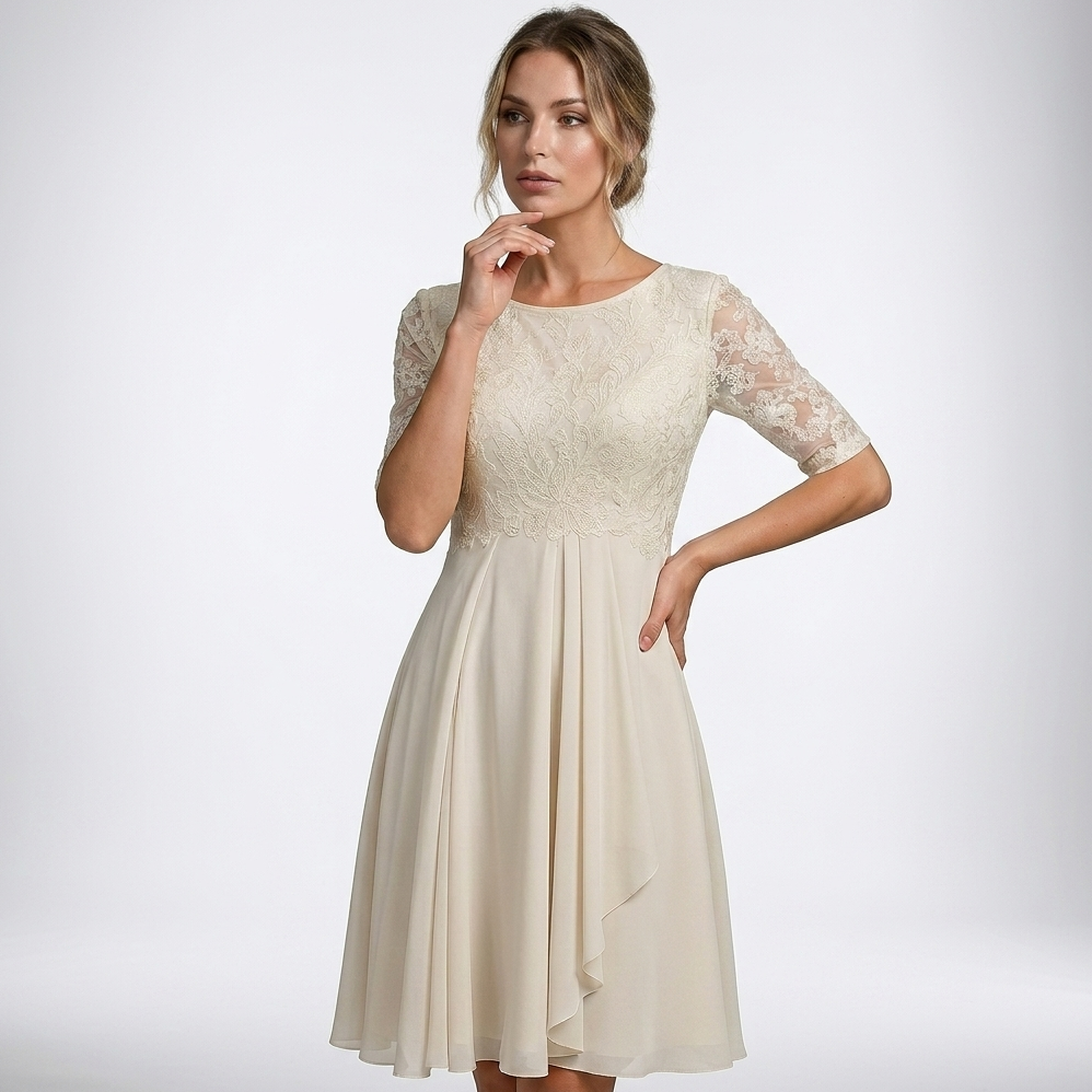 Carlena | Elegancka Sukienka Wizytowa z Koronką i Rękawem 3/4