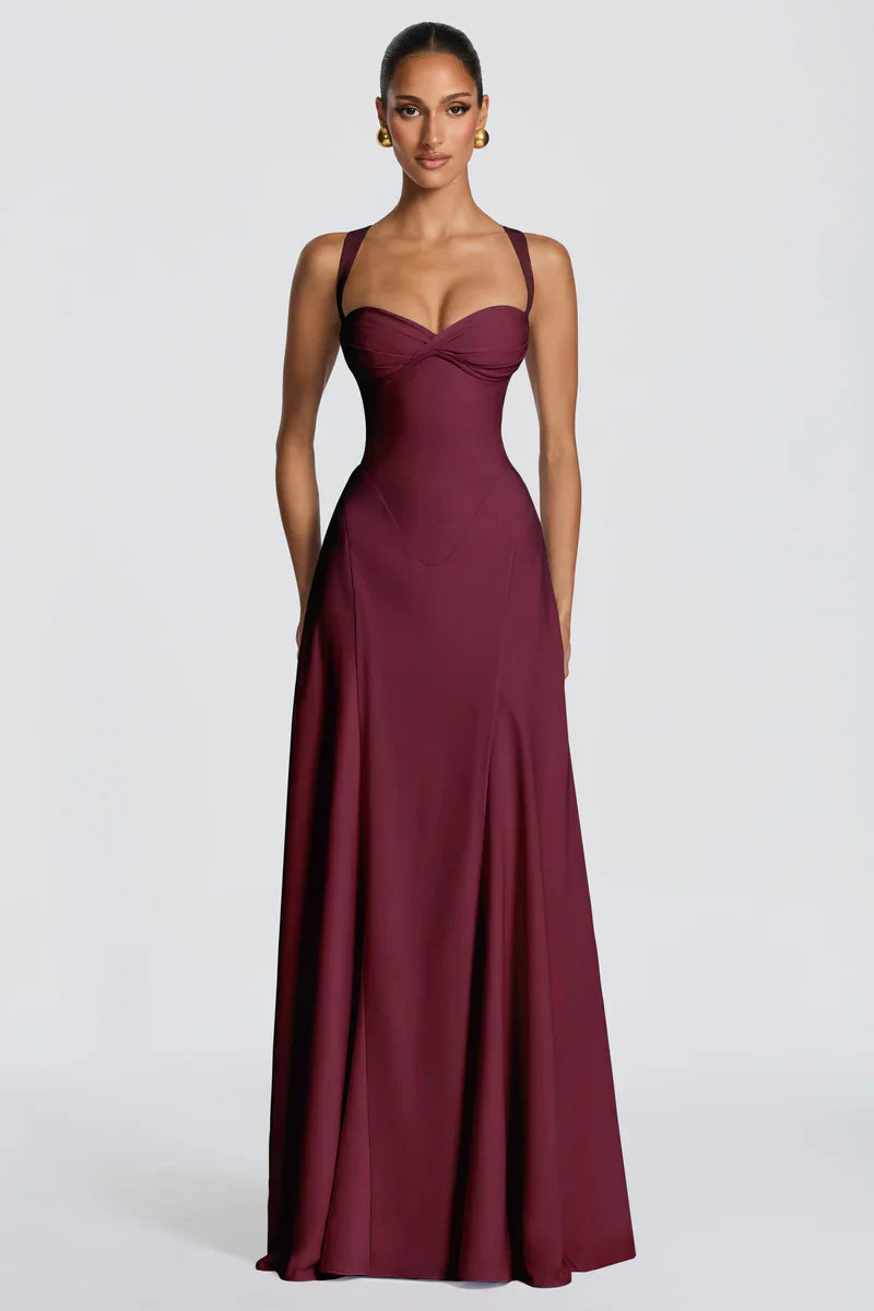 Carlena | Elegancka sukienka maxi z marszczonym dekoltem