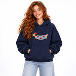Bluza z kapturem oversize z haftem jamnika granatowa