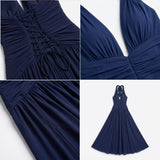 Carlena | Elegancka Sukienka Maxi Halter z Głębokim Dekoltem i Rozcięciem