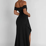 Carlena | Elegancka sukienka maxi z dekoltem Bardot