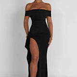 Carlena | Elegancka sukienka maxi z dekoltem Bardot