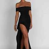 Carlena | Elegancka sukienka maxi z dekoltem Bardot