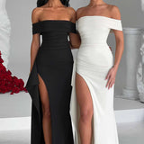 Carlena | Elegancka sukienka maxi z dekoltem Bardot
