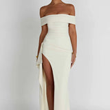 Carlena | Elegancka sukienka maxi z dekoltem Bardot