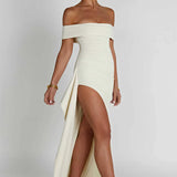 Carlena | Elegancka sukienka maxi z dekoltem Bardot