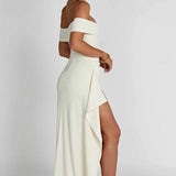 Carlena | Elegancka sukienka maxi z dekoltem Bardot