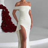 Carlena | Elegancka sukienka maxi z dekoltem Bardot