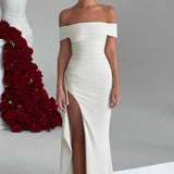 Carlena | Elegancka sukienka maxi z dekoltem Bardot