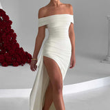 Carlena | Elegancka sukienka maxi z dekoltem Bardot
