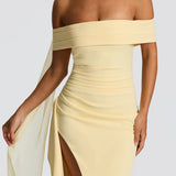 Carlena | Elegancka sukienka maxi z dekoltem Bardot