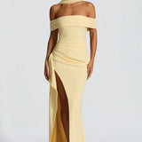Carlena | Elegancka sukienka maxi z dekoltem Bardot