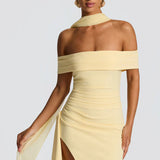 Carlena | Elegancka sukienka maxi z dekoltem Bardot