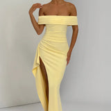 Carlena | Elegancka sukienka maxi z dekoltem Bardot