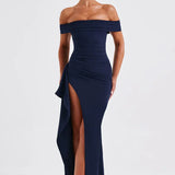Carlena | Elegancka sukienka maxi z dekoltem Bardot