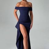 Carlena | Elegancka sukienka maxi z dekoltem Bardot
