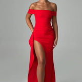 Carlena | Elegancka sukienka maxi z dekoltem Bardot