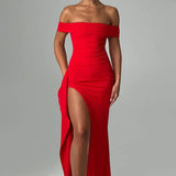 Carlena | Elegancka sukienka maxi z dekoltem Bardot