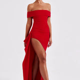 Carlena | Elegancka sukienka maxi z dekoltem Bardot