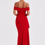 Carlena | Elegancka sukienka maxi z dekoltem Bardot