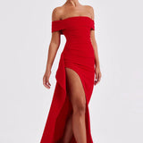 Carlena | Elegancka sukienka maxi z dekoltem Bardot