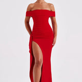 Carlena | Elegancka sukienka maxi z dekoltem Bardot