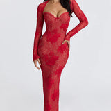 Carlena | Elegancka koronkowa sukienka maxi sweetheart