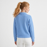 Prążkowany kardigan z kołnierzykiem niebieski – tył