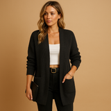 Carlena | Długi damski kardigan z dekoltem w serek i kieszeniami | Danuta