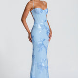 Carlena | Elegancka sukienka maxi z kwiatowym haftem 3D