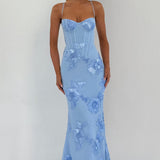 Carlena | Elegancka sukienka maxi z kwiatowym haftem 3D