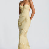 Carlena | Elegancka sukienka maxi z kwiatowym haftem 3D