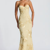 Carlena | Elegancka sukienka maxi z kwiatowym haftem 3D
