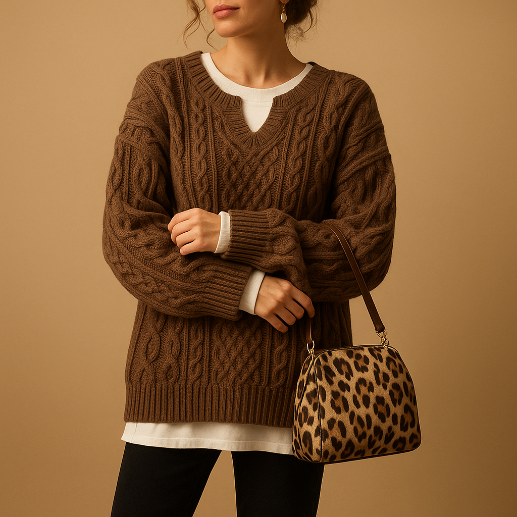 Carlena | Oversize’owy damski sweter z grubym splotem i okrągłym dekoltem | Grażyna